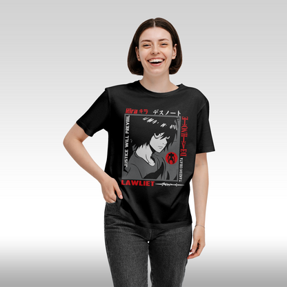 Tricou Negru personalizat bumbac Fata Dama anime "Death Note: Takeshi Obata L" streetwear
