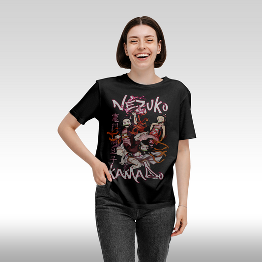 Tricou Negru personalizat bumbac Fata Dama anime "Demon Slayer: Nezuko Kamado" streetwear
