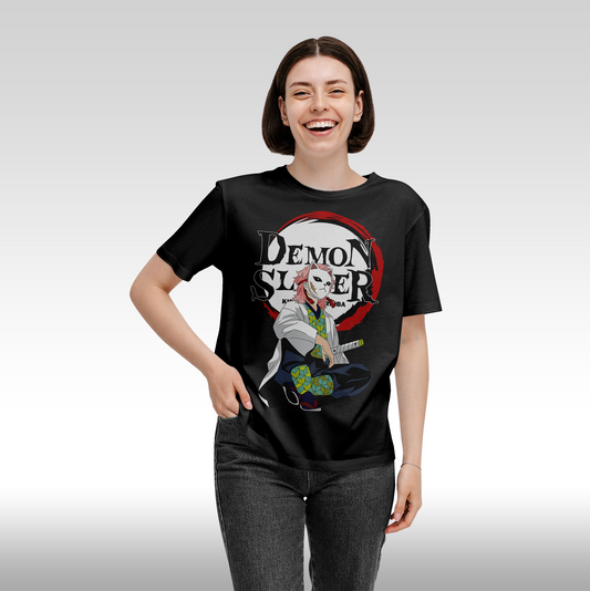 Tricou Negru personalizat bumbac Fata Dama anime "Demon Slayer: Sabito" streetwear
