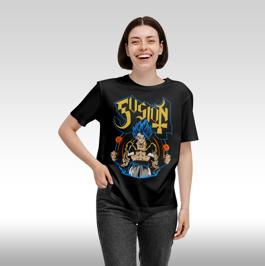 Tricou Negru personalizat bumbac Fata Dama anime "Dragon Ball Z: Gogeta" streetwear
