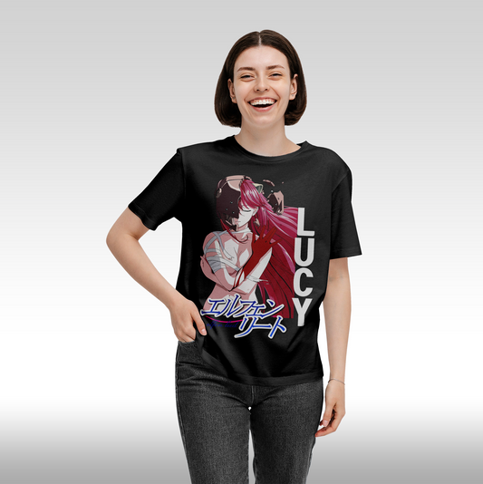 Tricou Negru personalizat bumbac Fata Dama anime "Lucy" streetwear
