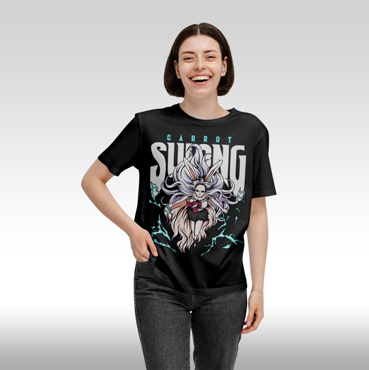 Tricou Negru personalizat bumbac Fata Dama anime "One Piece Carrot Sulong" streetwear
