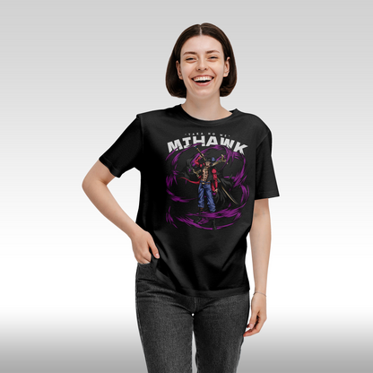 Tricou Negru personalizat bumbac Fata Dama anime "One Piece Mihawk" streetwear
