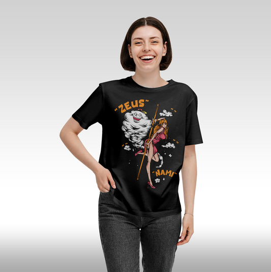 Tricou Negru personalizat bumbac Fata Dama anime "One Piece Nami" streetwear
