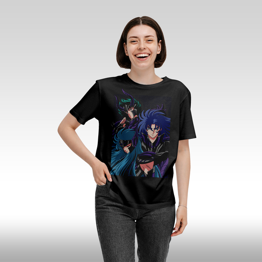 Tricou Negru personalizat bumbac Fata Dama anime "Saint Seiya: Knights Of The Zodiac" streetwear
