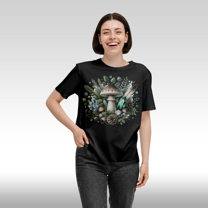Tricou Negru personalizat bumbac Fata Dama ciuperci "Brown Mushroom" streetwear
