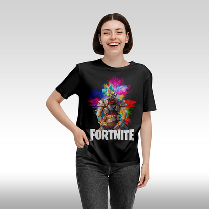 Tricou Negru personalizat bumbac Fata Dama gaming "Fortnite Ruckus" streetwear
