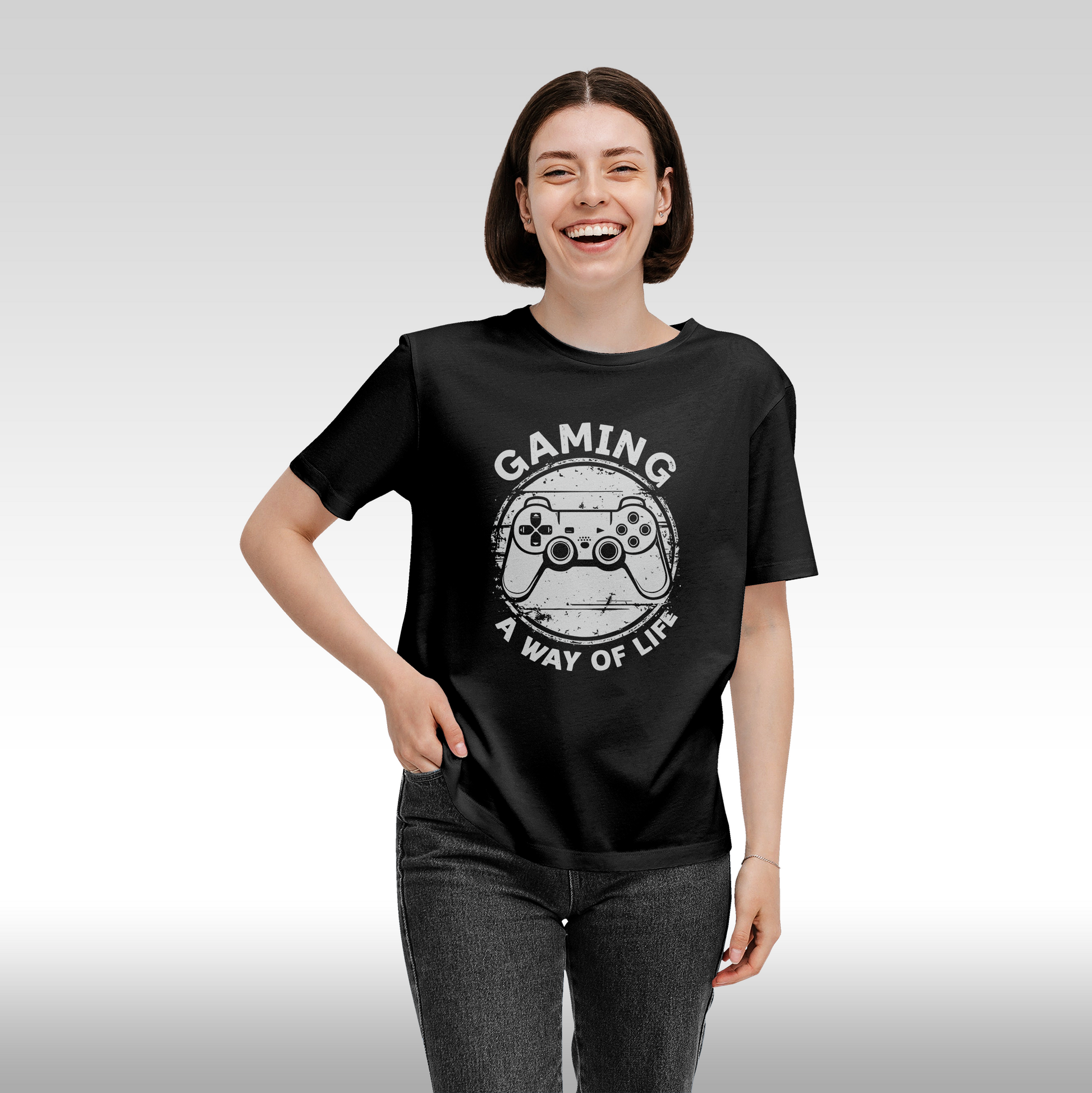 Tricou Negru personalizat bumbac Fata Dama gaming "Gaming a Way of Life" streetwear
