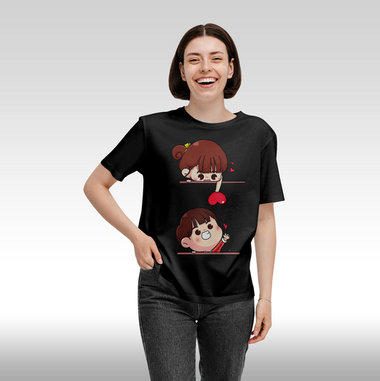 Tricou Negru personalizat bumbac Fata Dama iubire "Love Couple" streetwear
