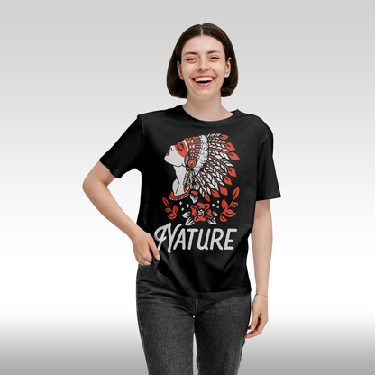 Tricou Negru personalizat bumbac Fata Dama native "Cheyenne Nature Girl" streetwear
