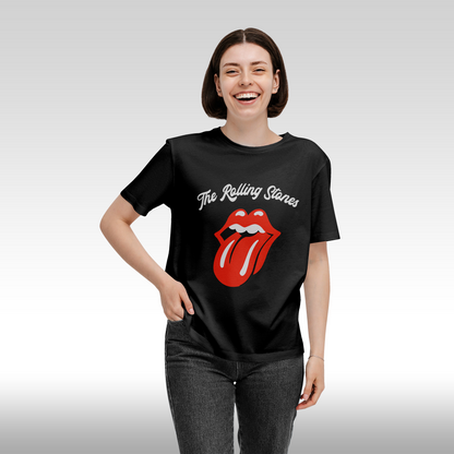 Tricou Negru personalizat bumbac Fata Dama urban "The Rolling Stones" streetwear
