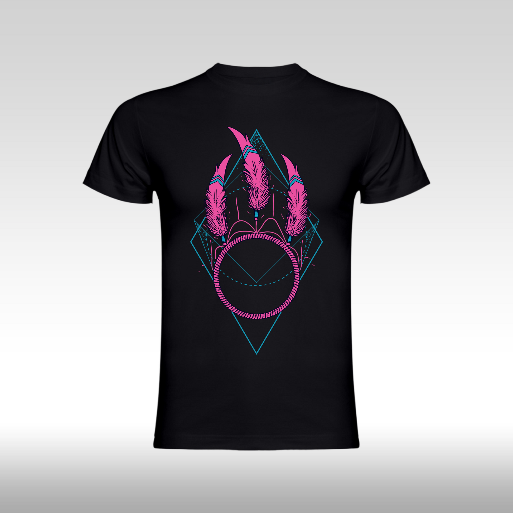 Tricou Negru personalizat bumbac Fata Dama dream catcher "Pink Feather" streetwear
