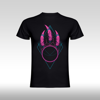 Tricou Negru personalizat bumbac Fata Dama dream catcher "Pink Feather" streetwear
