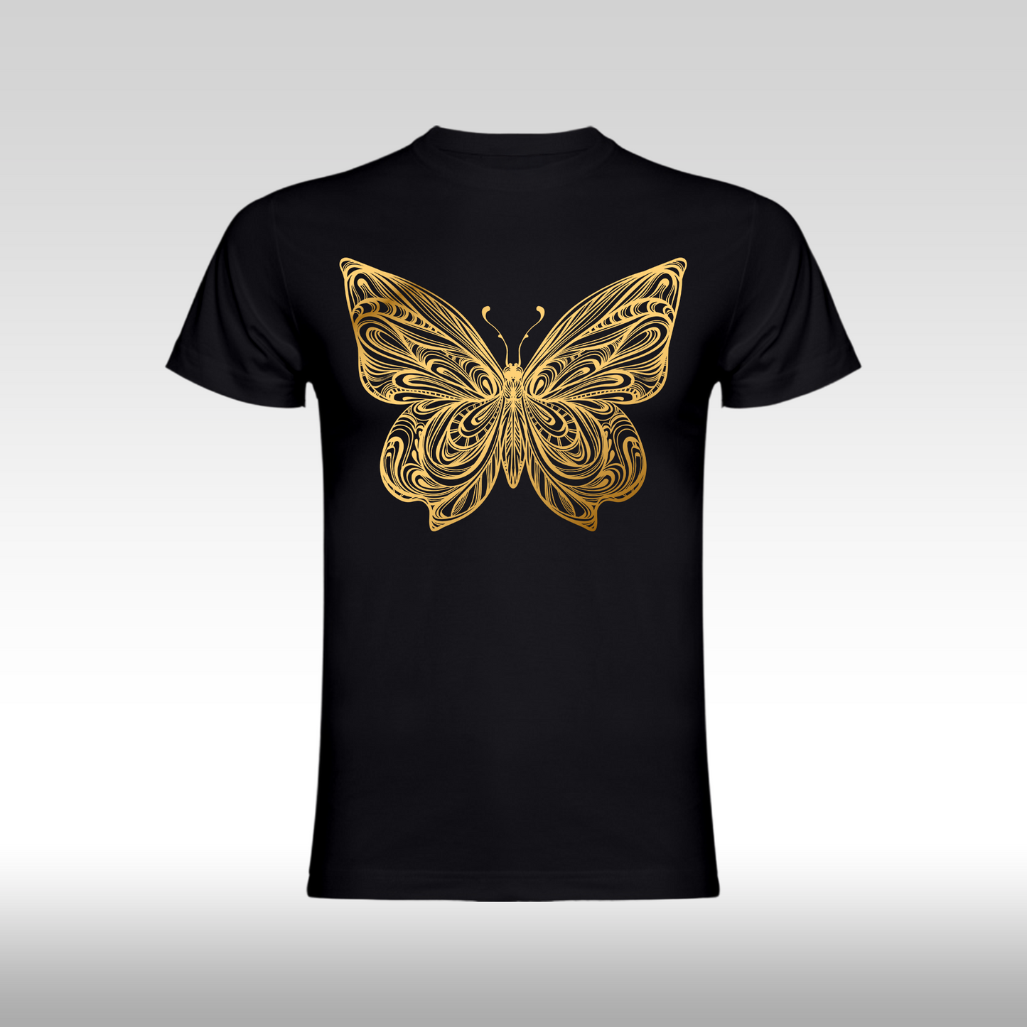 Tricou Negru personalizat bumbac Fata Dama fluture "Golden Butterfly" streetwear
