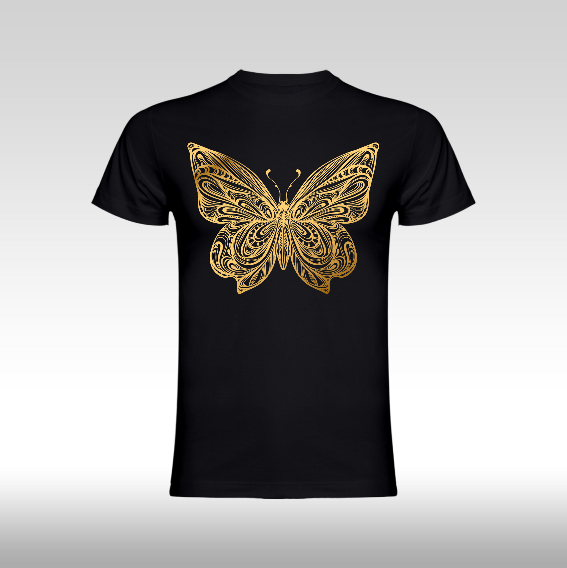 Tricou Negru personalizat bumbac Fata Dama fluture "Golden Butterfly" streetwear
