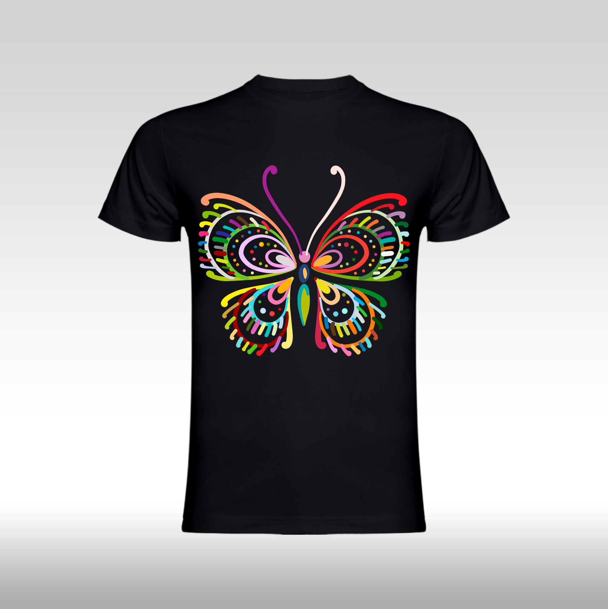 Tricou Negru personalizat bumbac Fata Dama fluture "Spectrum Butterfly" streetwear
