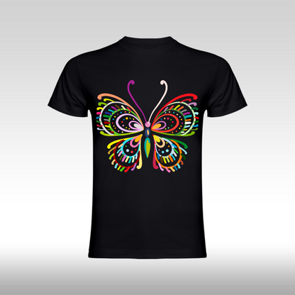 Tricou Negru personalizat bumbac Fata Dama fluture "Spectrum Butterfly" streetwear
