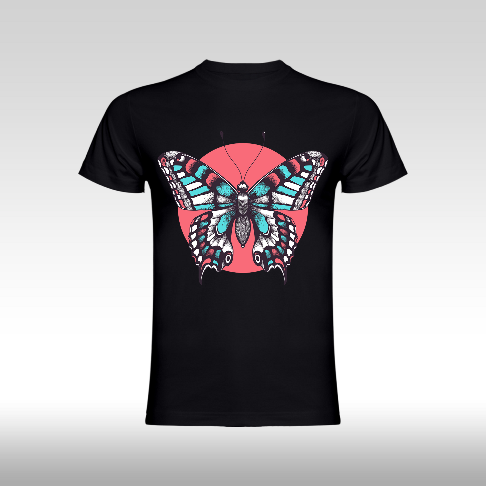 Tricou Negru personalizat bumbac Fata Dama fluture "Vibrant Butterfly" streetwear
