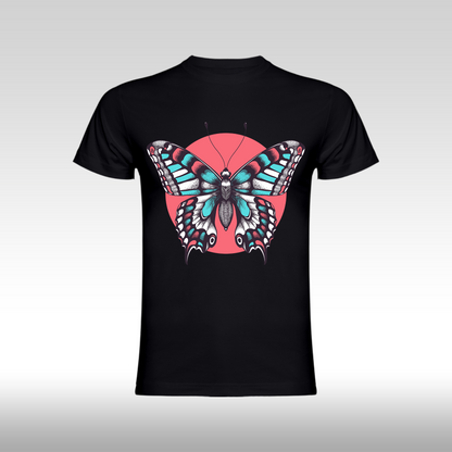 Tricou Negru personalizat bumbac Fata Dama fluture "Vibrant Butterfly" streetwear
