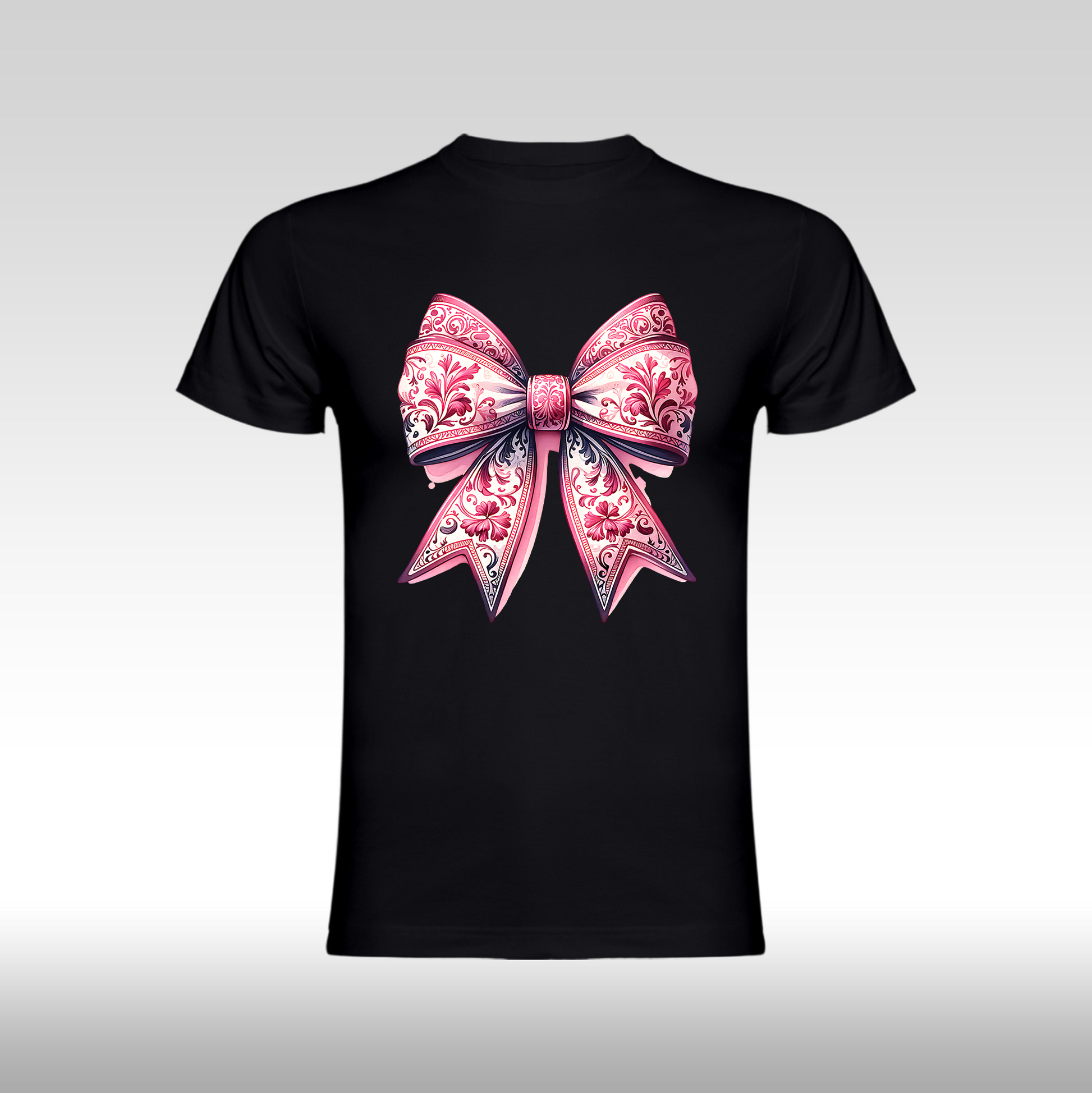 Tricou Negru personalizat bumbac Fata Dama fundita "Floral Ribbon" streetwear