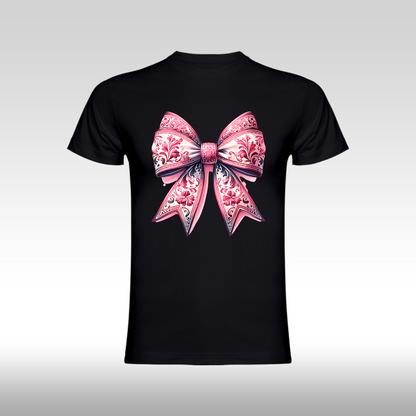 Tricou Negru personalizat bumbac Fata Dama fundita "Floral Ribbon" streetwear