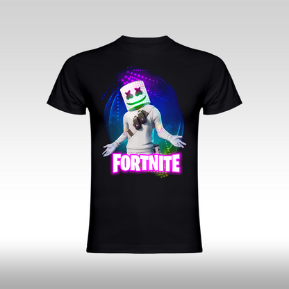 Tricou Negru personalizat bumbac Fata gaming "Fortnite Marshmello" streetwear
