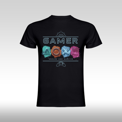 Tricou Negru personalizat bumbac Fata gaming "Gamer Endure and Survive" streetwear
