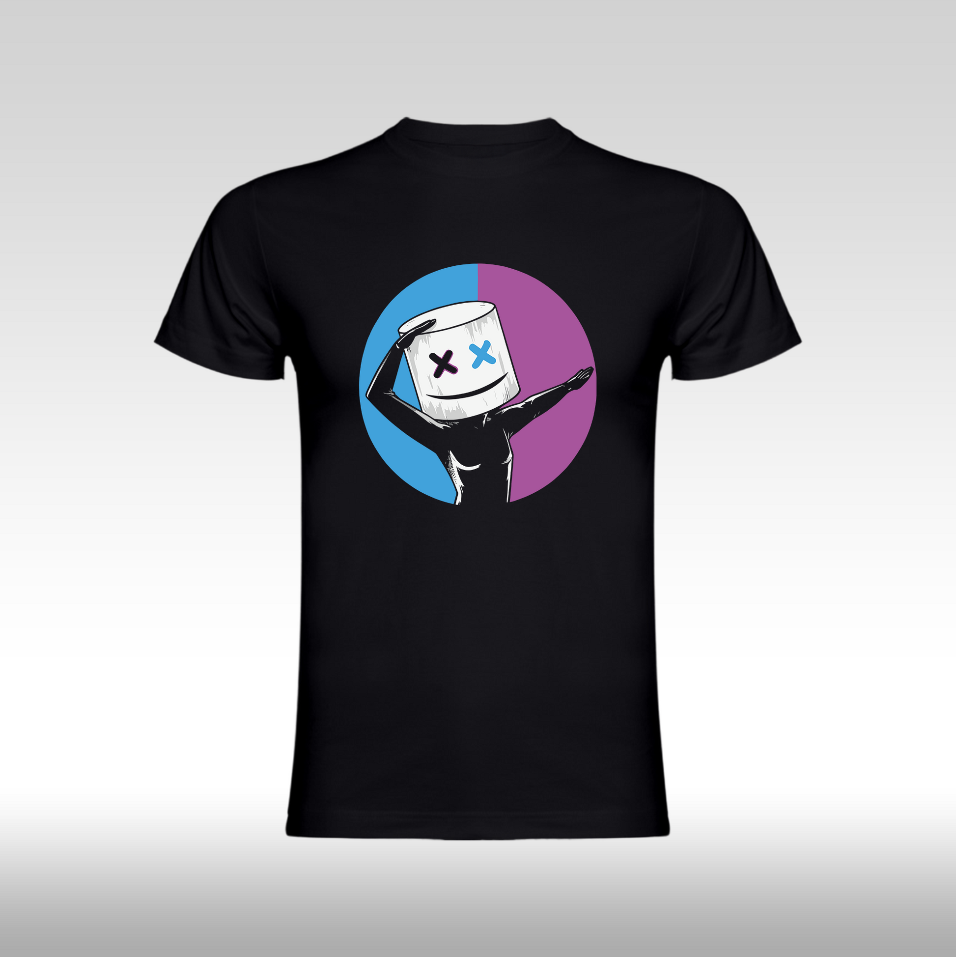 Tricou Negru personalizat bumbac Fata gaming "Marshmello Blue-Purple" streetwear
