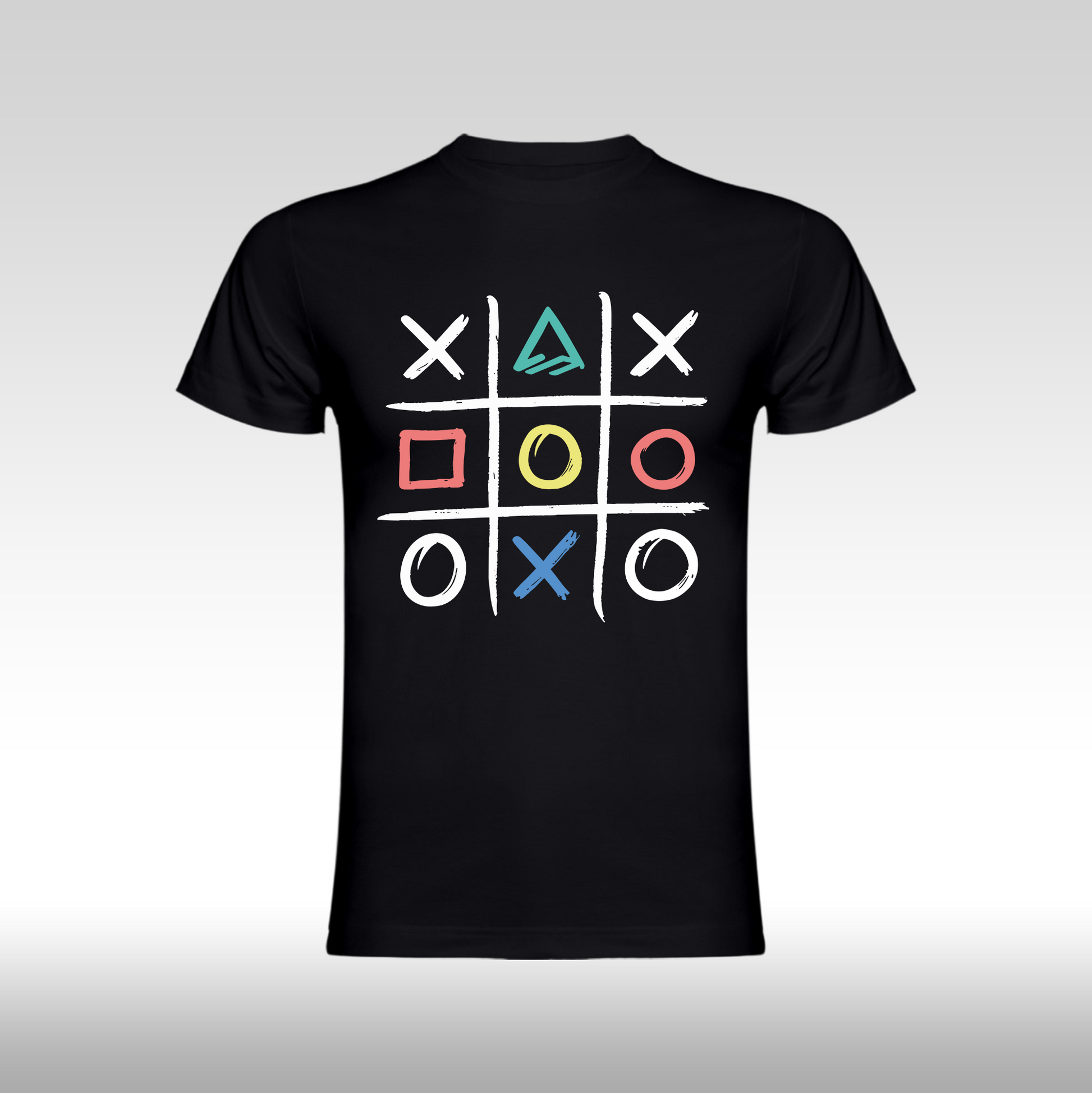 Tricou Negru personalizat bumbac Fata gaming "Tick-Tack-Toe PS" streetwear
