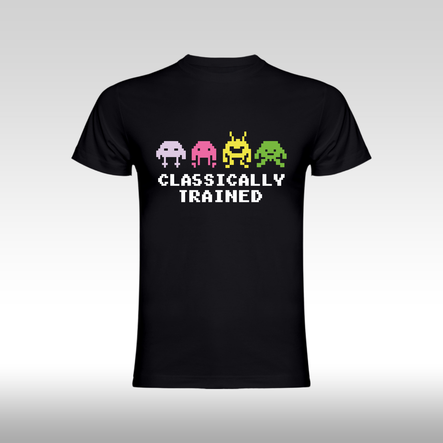 Tricou Negru personalizat bumbac Fata gaming pacman "Classically Trained" streetwear
