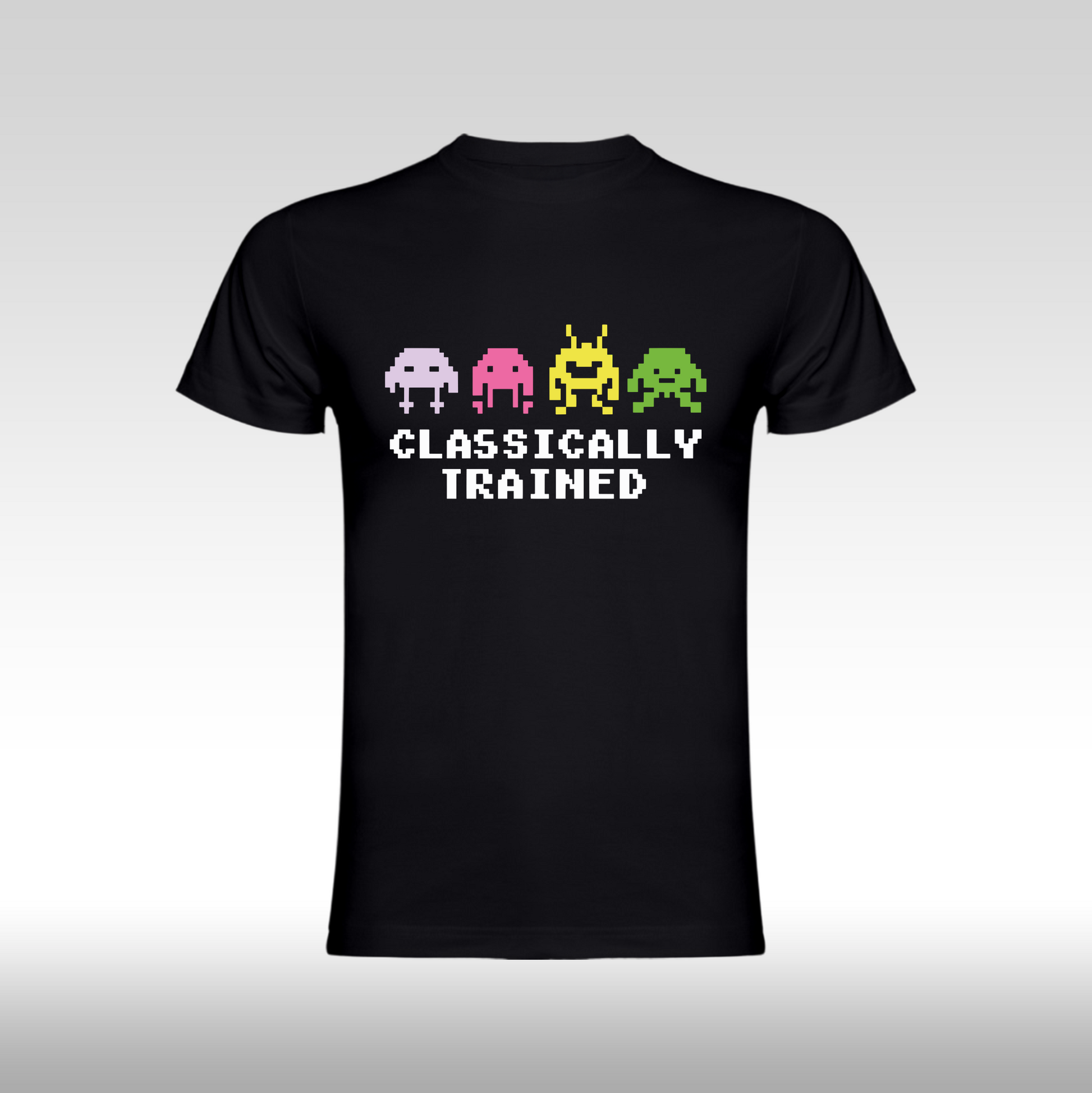 Tricou Negru personalizat bumbac Fata gaming pacman "Classically Trained" streetwear
