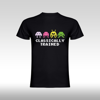 Tricou Negru personalizat bumbac Fata gaming pacman "Classically Trained" streetwear

