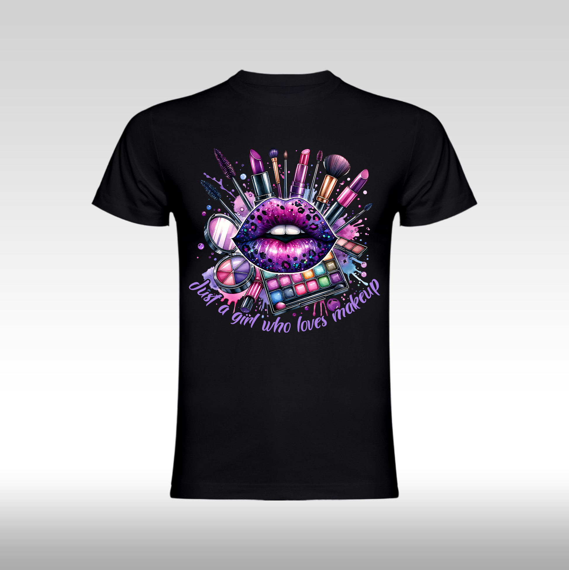 Tricou Negru personalizat bumbac Fata Dama machiaj "Just a Girl Who Loves Makeup" streetwear
