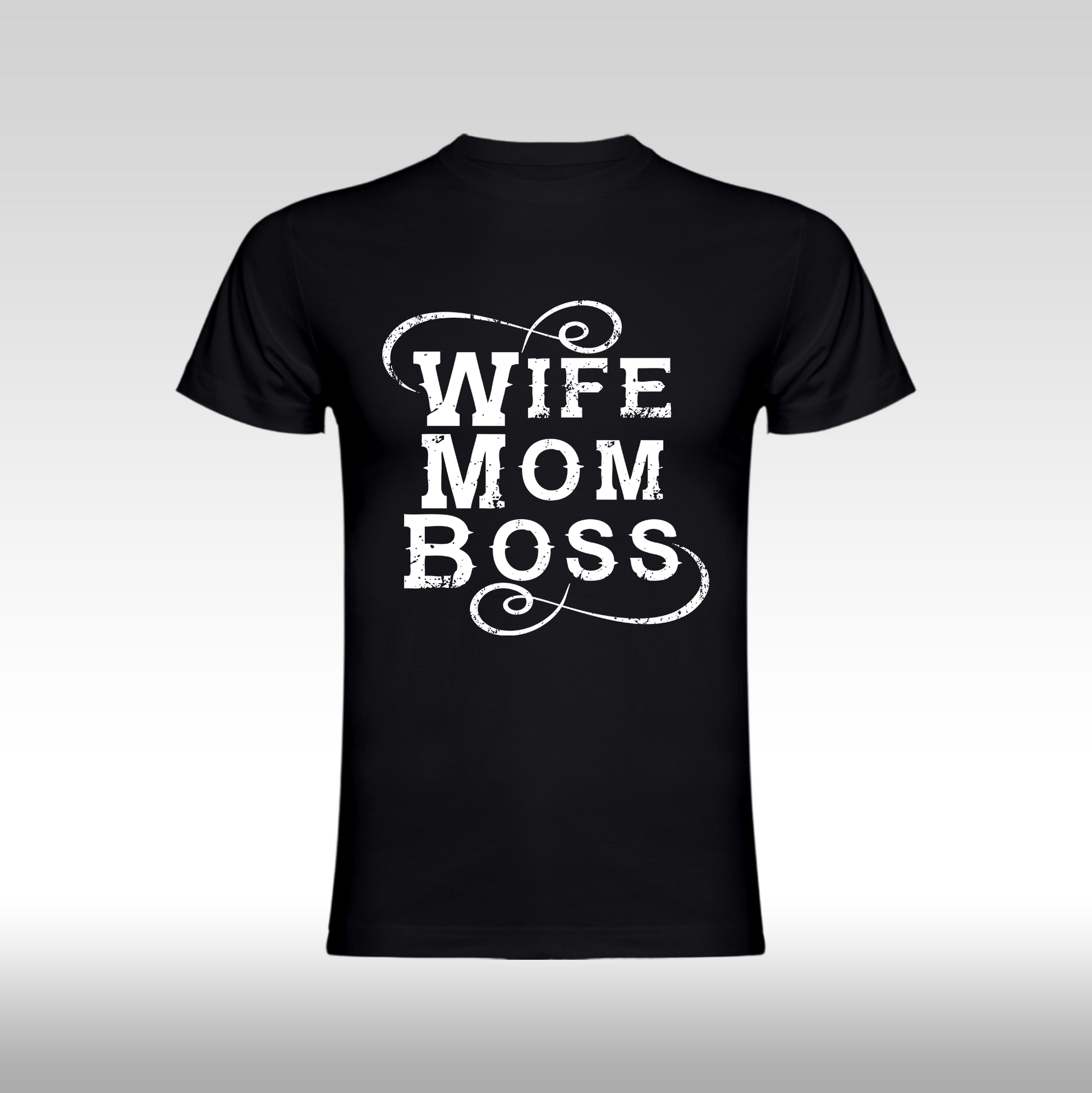 Tricou Negru personalizat bumbac Fata Dama mama "Wife, Mom, Boss" streetwear
