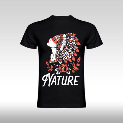 Tricou Negru personalizat bumbac Fata Dama native "Cheyenne Nature Girl" streetwear

