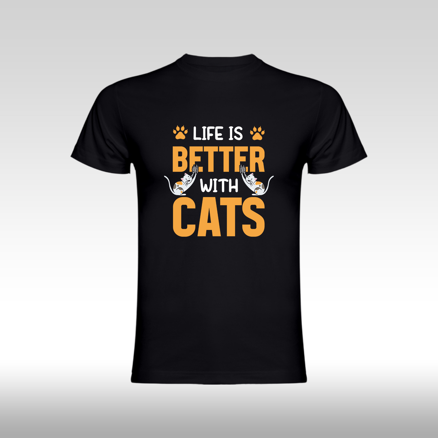 Tricou Negru personalizat bumbac Fata pisici "Life is Better With Cats" streetwear
