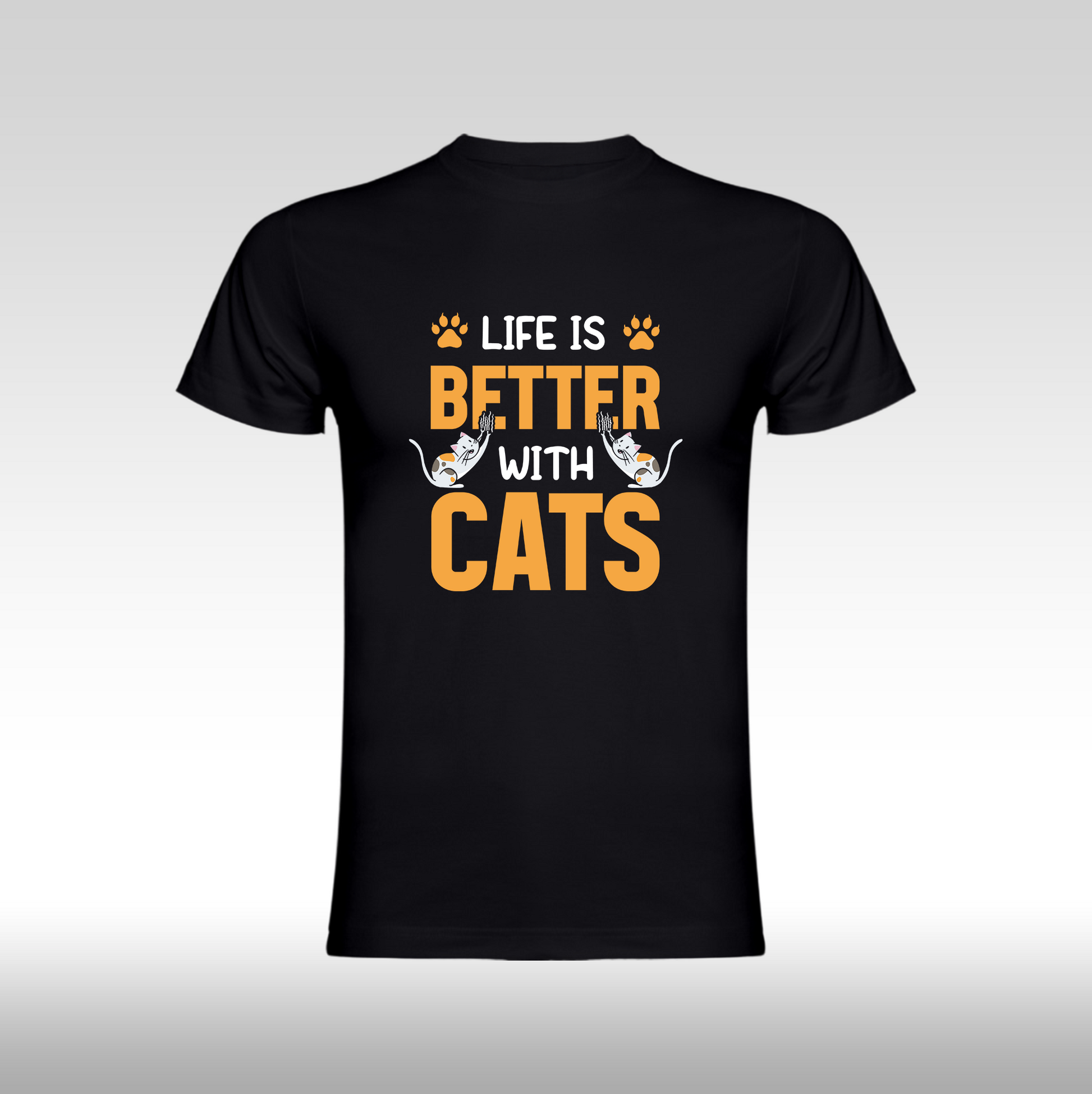 Tricou Negru personalizat bumbac Fata pisici "Life is Better With Cats" streetwear
