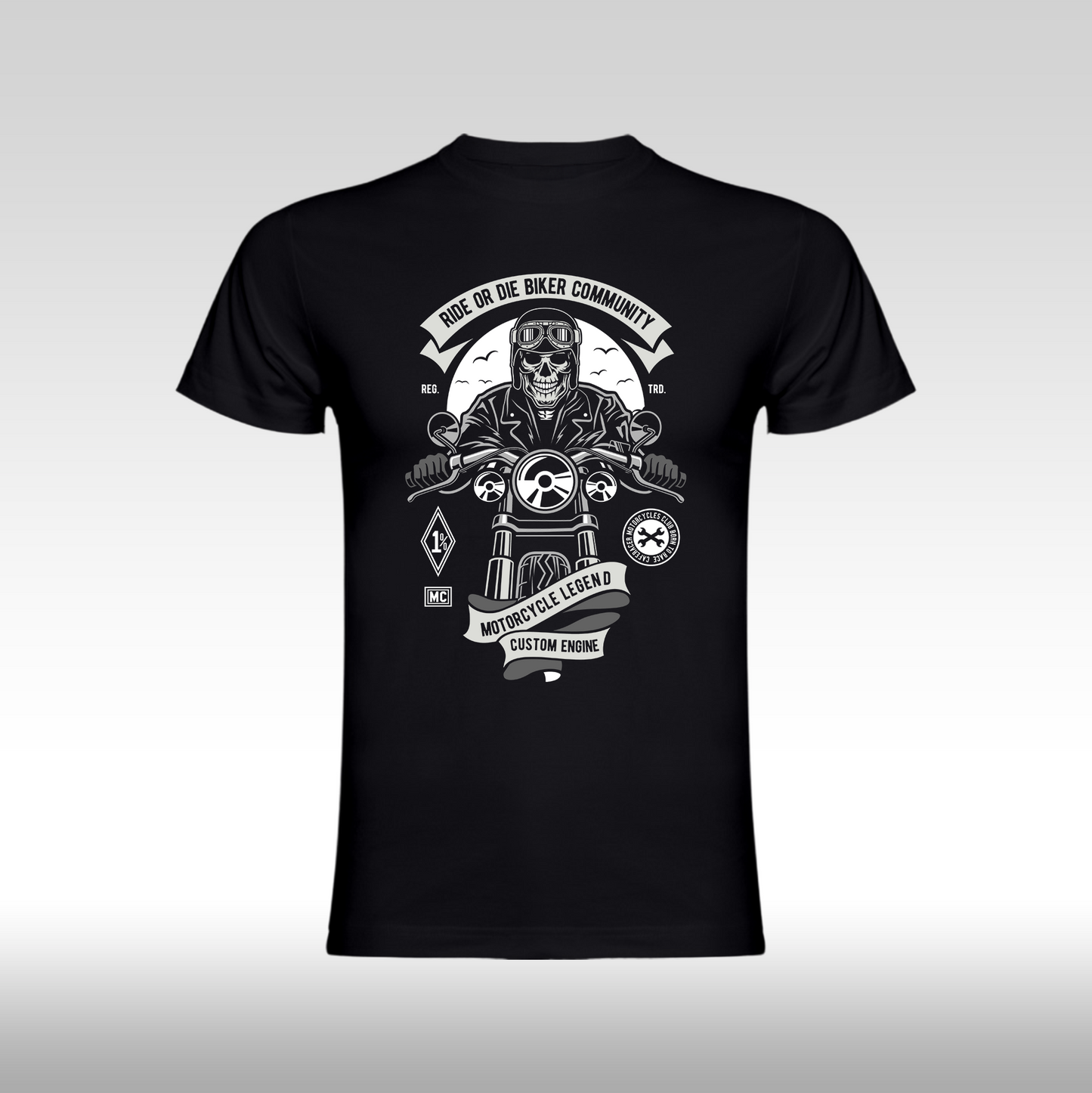 Tricou Negru personalizat bumbac urban "Ride or Die Biker Community" streetwear
