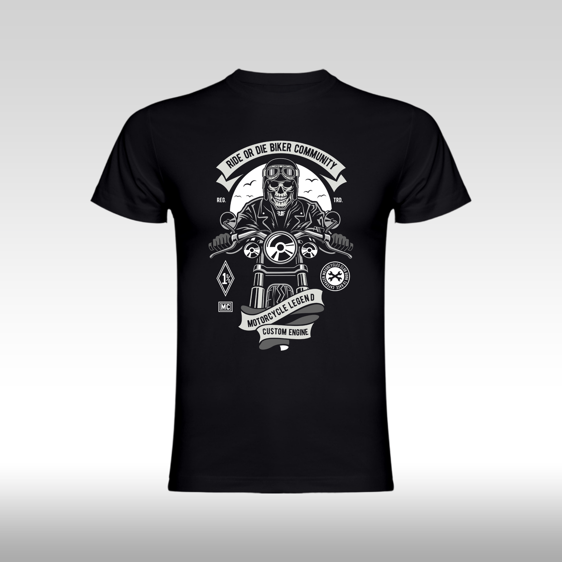 Tricou Negru personalizat bumbac urban "Ride or Die Biker Community" streetwear
