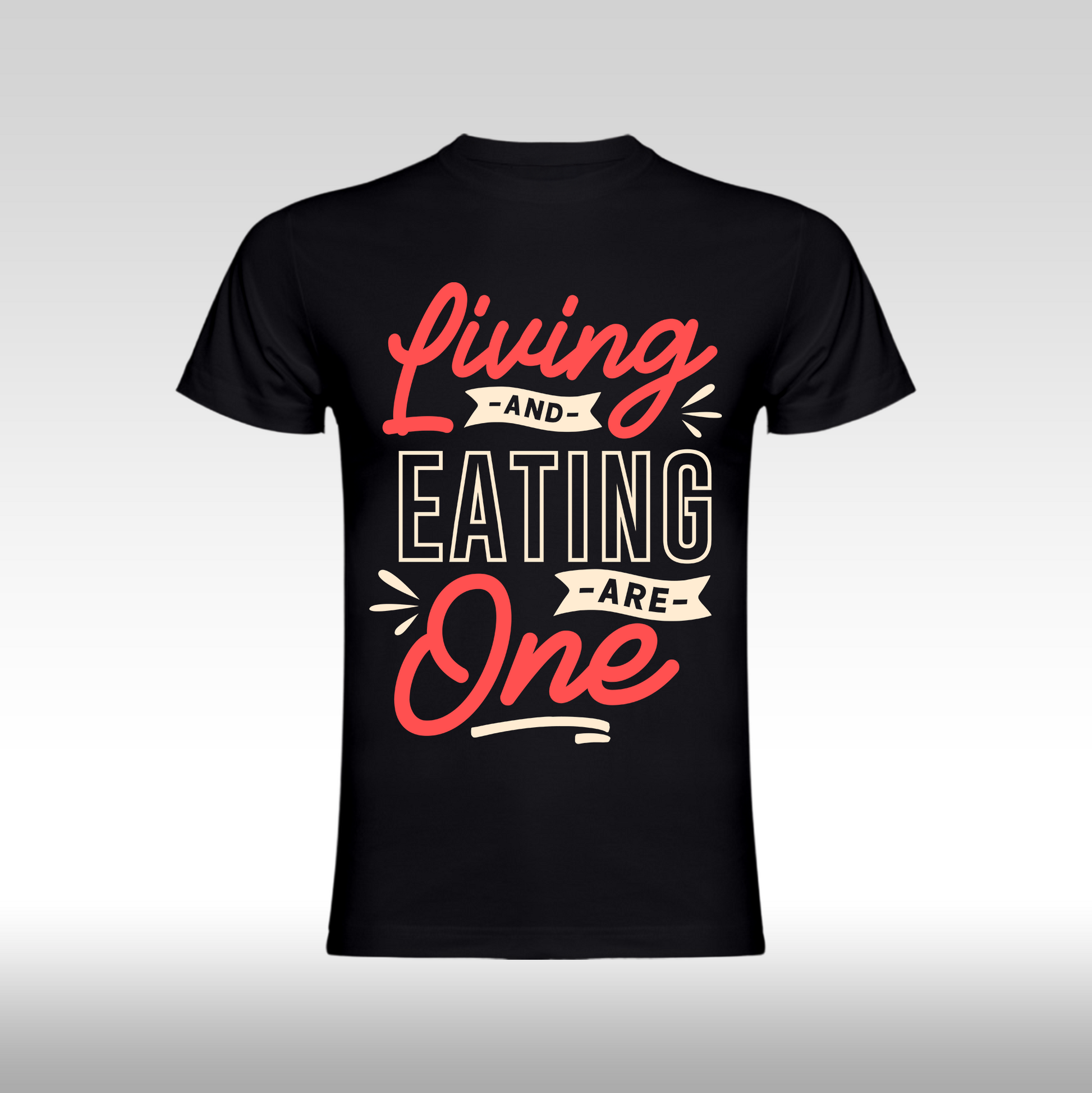 Tricou Negru personalizat bumbac amuzant "Living and Eating are One" streetwear
