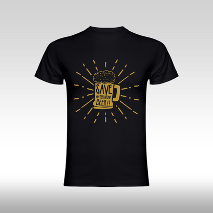 Tricou Negru personalizat bumbac amuzant "Save Water Drink Beer" streetwear
