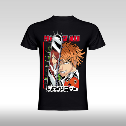 Tricou Negru personalizat bumbac anime "Chainsaw Man: Denji" streetwear
