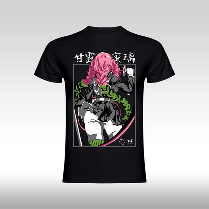Tricou Negru personalizat bumbac anime "Demon Slayer: Mitsuri" streetwear

