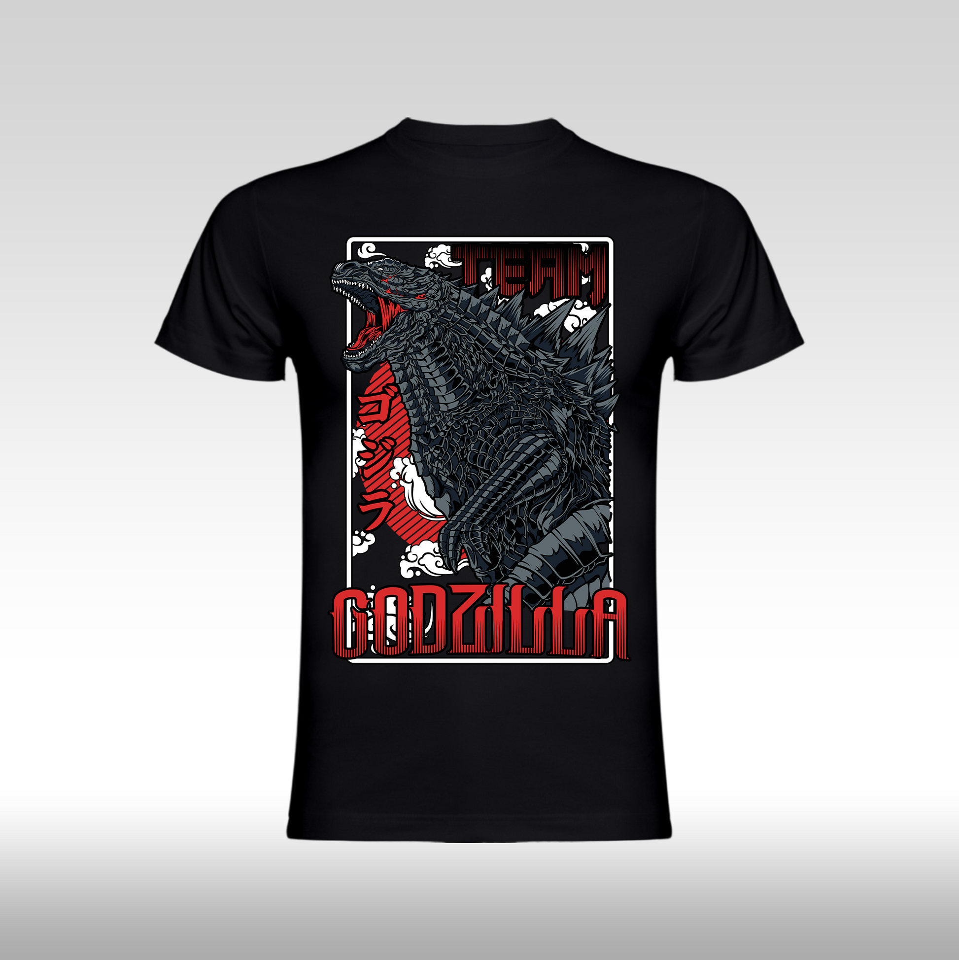 Tricou Negru personalizat bumbac anime "Godzilla" streetwear
