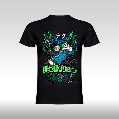 Tricou Negru personalizat bumbac anime "My Hero Academia: Deku" streetwear
