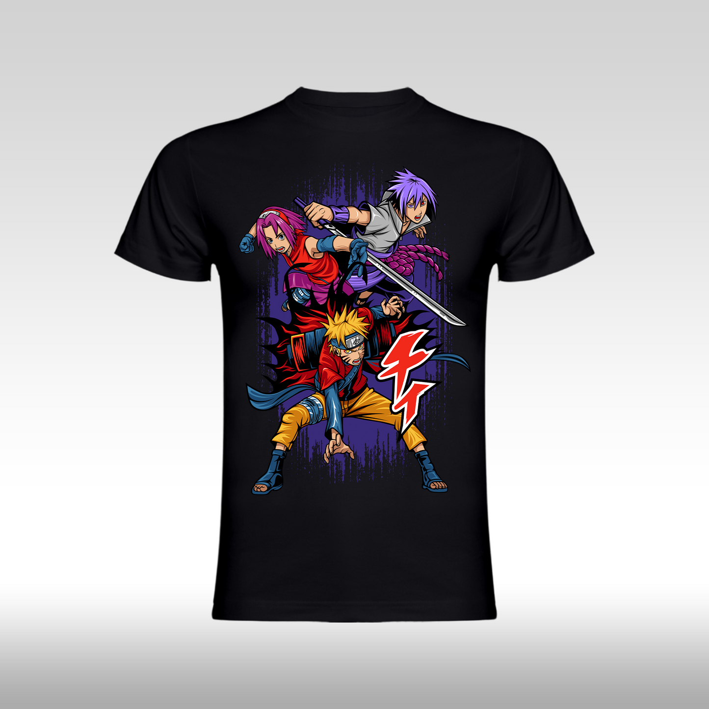 Tricou Negru personalizat bumbac anime "Naruto, Sasuke, Sakura" streetwear
