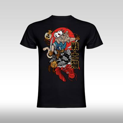 Tricou Negru personalizat bumbac anime "Ninja Cat" streetwear
