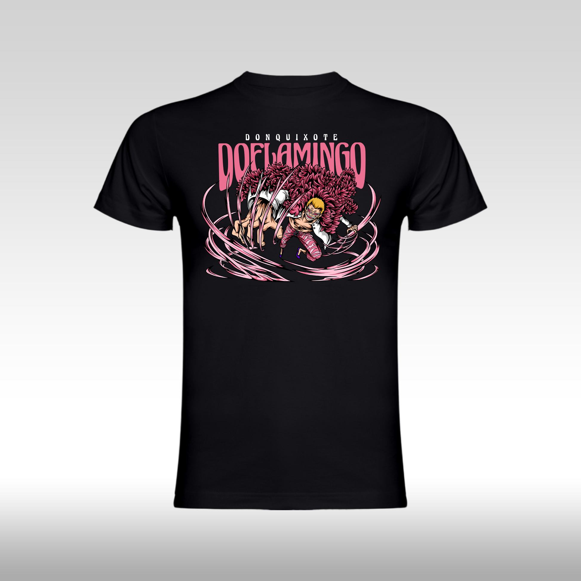 Tricou Negru personalizat bumbac anime "One Piece Doflamingo" streetwear
