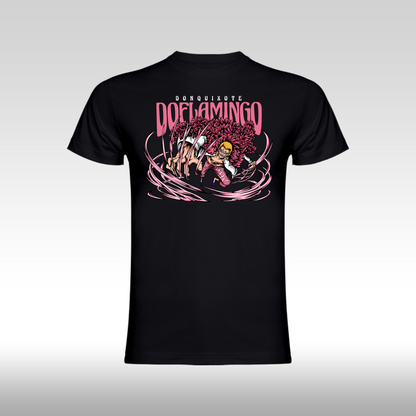 Tricou Negru personalizat bumbac anime "One Piece Doflamingo" streetwear
