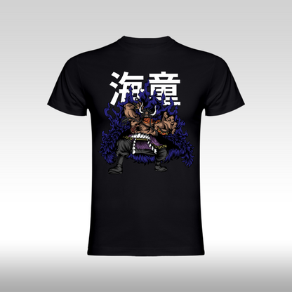 Tricou Negru personalizat bumbac anime "One Piece Kaido" streetwear
